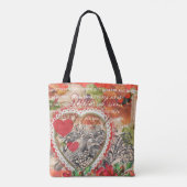 Liefdesvogels Hart Rode Kunstcollage Tote Bag (Achterkant)