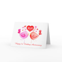 Liefdesvogels hart roze rood 1e jubileum kunstkaar