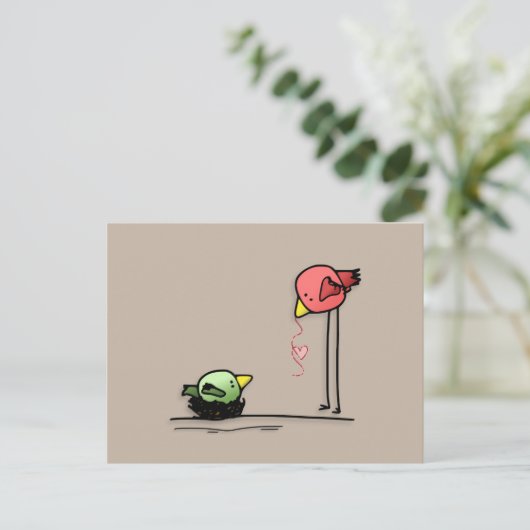 liefdesvogels hartworm van de cartoon van de baby briefkaart (Staand voorkant)