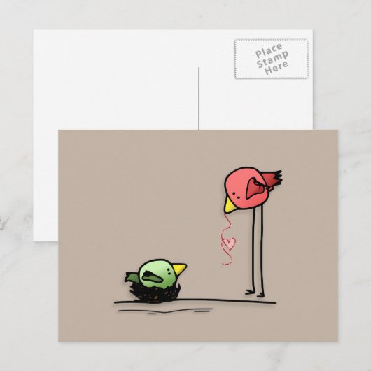 liefdesvogels hartworm van de cartoon van de baby briefkaart (Voorkant / Achterkant)