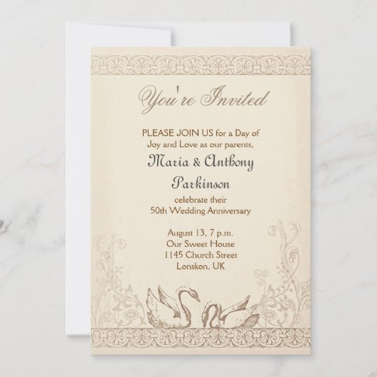 liefdesvogels huwelijksjubileum vintage kaart (Voorkant)