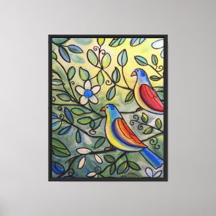 Liefdesvogels in een boom canvas afdruk