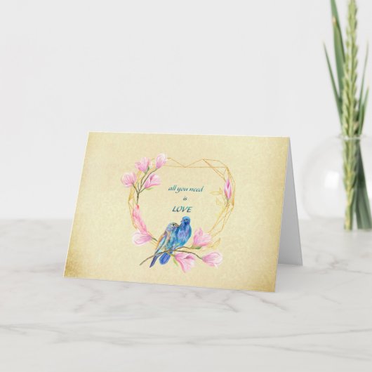 Liefdesvogels in hart Valentijnsdag Kaart (Voorkant)