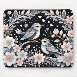Liefdesvogels in kerstachtergrond muismat