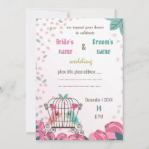 liefdesvogels in kooien met een uitnodiging voor e