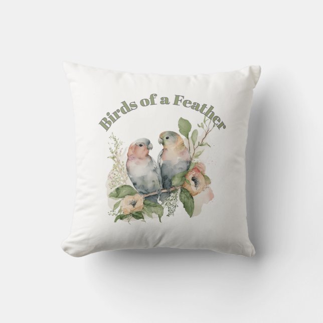 Liefdesvogels in Pastel Waterverf Kussen (Voorkant)