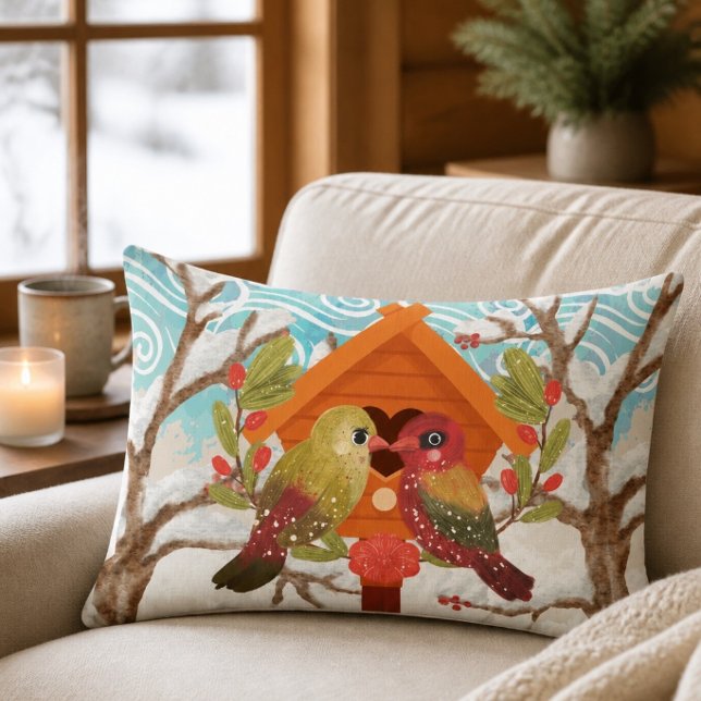 Liefdesvogels in winter lendenkussen kussen (Creator heeft geüpload)