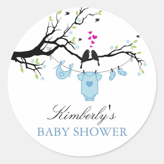 Liefdesvogels | Jongens Baby Shower Sticker (Voorkant)