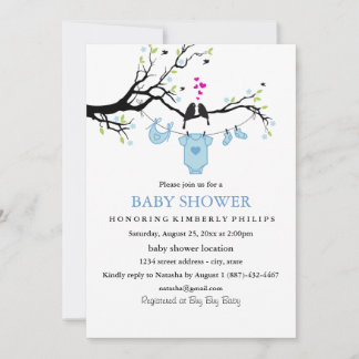 Liefdesvogels | Jongens Baby Shower Uitnodiging