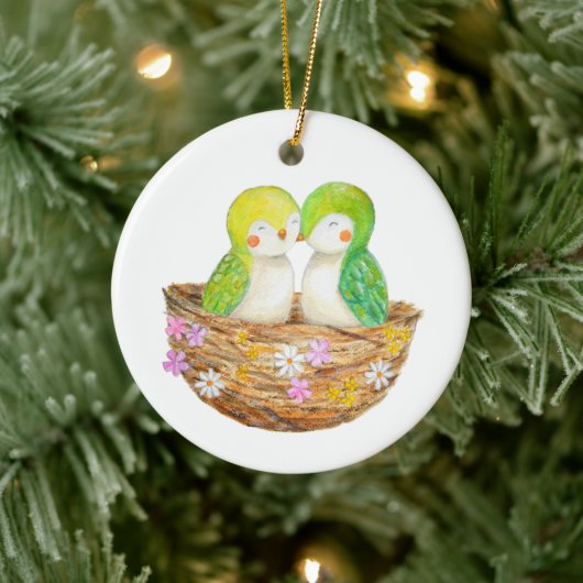 Liefdesvogels Koppel's Eerste Kerstmis Samen Maatw Keramisch Ornament (Boom)