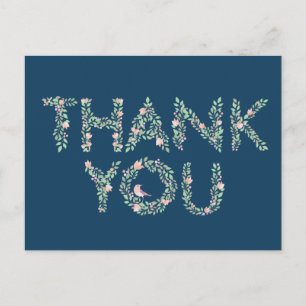 Liefdesvogels & Letters Dank je wel Marineblauw Briefkaart