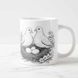 Liefdesvogels met eieren potloodschets koffiemok grote koffiekop