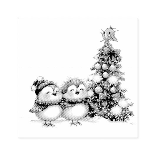 Liefdesvogels met Kerstmis Rubberstempel (Afrduk)