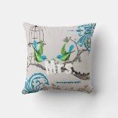 Liefdesvogels Mevrouw Bruids Teal & Groene Vogelko Kussen (Achterkant)