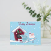 Liefdesvogels onze eerste kerst samen feestdagenkaart (Staand voorkant)