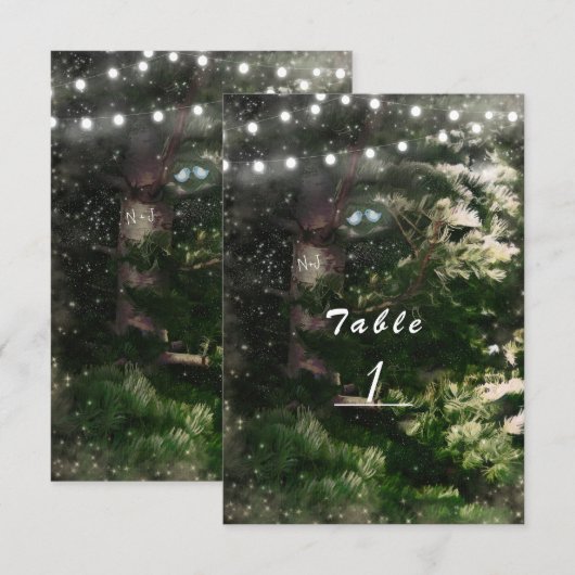 Liefdesvogels + Pijnboom Nacht Trouwtafel Nummer Kaart (Voorkant / Achterkant)