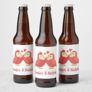 Liefdesvogels Rood Bourgogne Trouw Bruidsfeest Bier Etiket