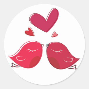 Liefdesvogels Roze Rood Trouw Bruiloft Ronde Sticker