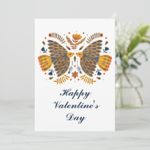 Liefdesvogels Scandinavische Volkskunst Valentijns Feestdagenkaart