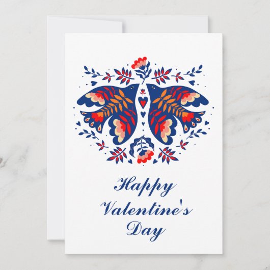 Liefdesvogels Scandinavische Volkskunst Valentijns Feestdagenkaart (Voorkant)