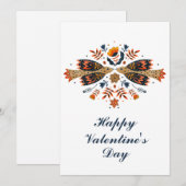 Liefdesvogels Scandinavische Volkskunst Valentijns Feestdagenkaart (Voorkant / Achterkant)