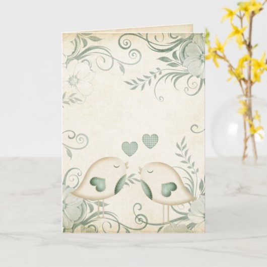 Liefdesvogels Trouwdag Kaart (Gele Bloem)