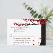 Liefdesvogels vallende harten Rood Zwart RSVP (Staand voorkant)