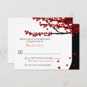 Liefdesvogels vallende harten Rood Zwart RSVP (Voorkant / Achterkant)