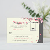 Liefdesvogels vallende harten RSVP Kaartje (Staand voorkant)