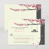 Liefdesvogels vallende harten RSVP Kaartje (Voorkant / Achterkant)