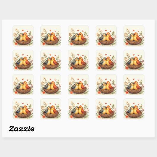 Liefdesvogels Vierkante Sticker (Vel)