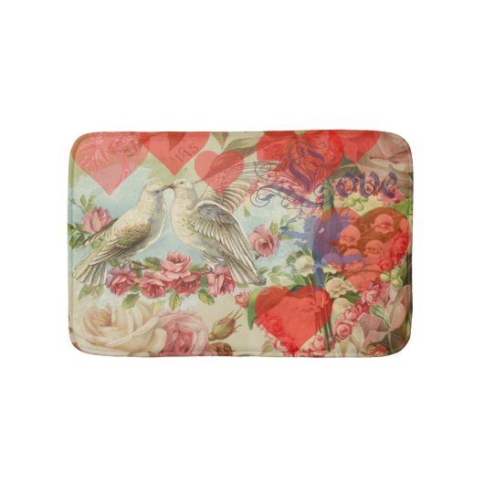 Liefdesvogels Vintage Antieke Hart Badmat (Voorkant)