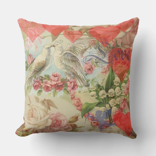 Liefdesvogels Vintage Antieke Hart Buitenkussen (Voorkant)