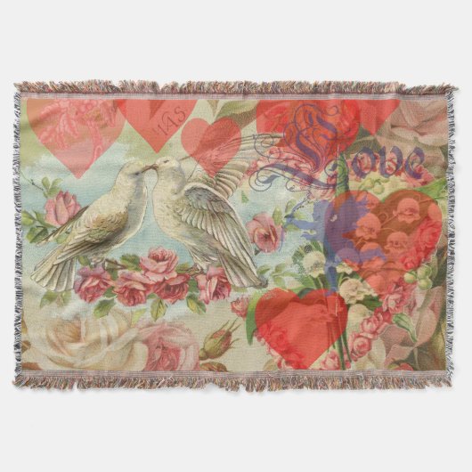 Liefdesvogels Vintage Antieke Hart Deken (Voorkant)