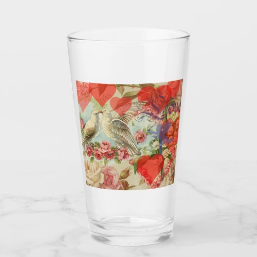 Liefdesvogels Vintage Antieke Hart Glas (Voorkant)