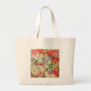 Liefdesvogels Vintage Antieke Hart Grote Tote Bag