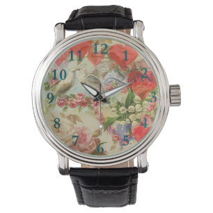 Liefdesvogels Vintage Antieke Hart Horloge