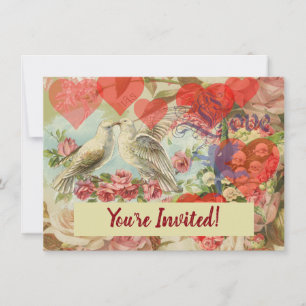 Liefdesvogels Vintage Antieke Hart Kaart