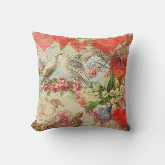 Liefdesvogels Vintage Antieke Hart Kussen (Voorkant)