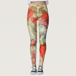 Liefdesvogels Vintage Antieke Hart Leggings
