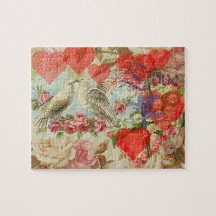 Liefdesvogels Vintage Antieke Hart Legpuzzel