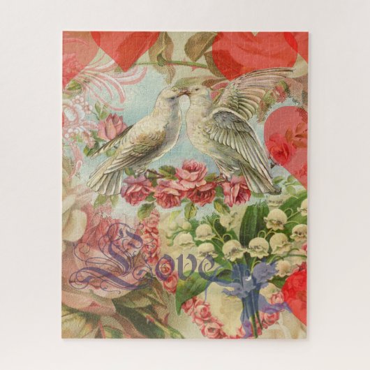 Liefdesvogels Vintage Antieke Hart Legpuzzel (Verticaal)