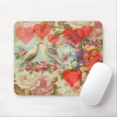 Liefdesvogels vintage antieke hart liefde muismat (Met muis)