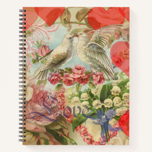 Liefdesvogels Vintage Antieke Hart Notitieboek