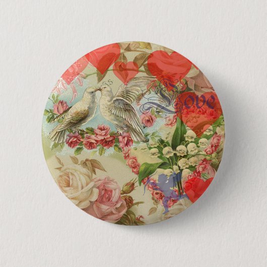 Liefdesvogels Vintage Antieke Hart Ronde Button 5,7 Cm (Voorkant)