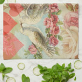 Liefdesvogels Vintage Antieke Hart Theedoek (Gevouwen)