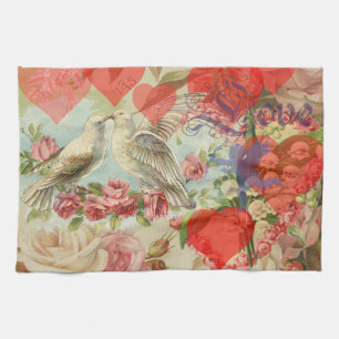 Liefdesvogels Vintage Antieke Hart Theedoek