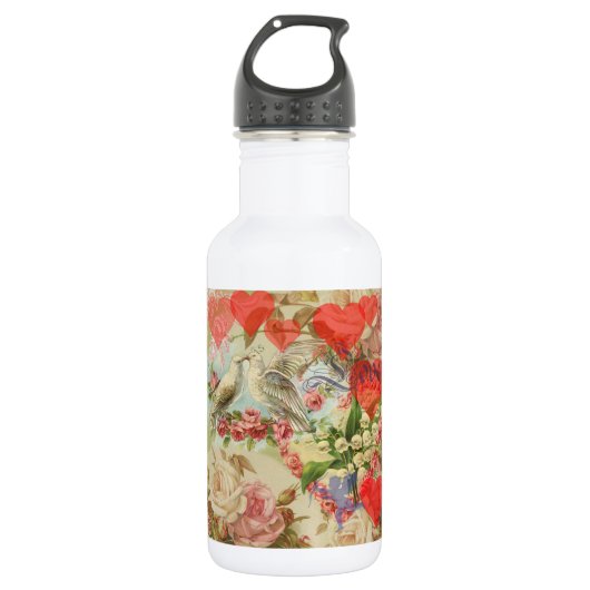 Liefdesvogels Vintage Antieke Hart Waterfles (Voorkant)