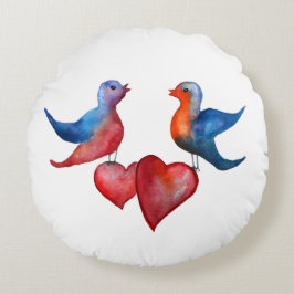Liefdesvogels, watercolor kunst ronde kussensloop rond kussen