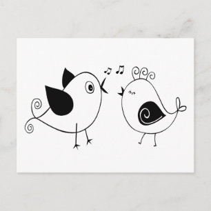 Liefdesvogels Zwart Wit Trouwfeest Bruidsfeest Briefkaart